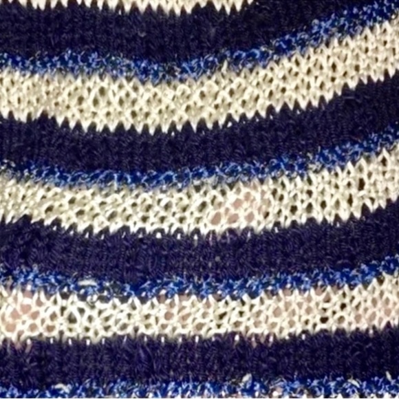 Sweater Vest V-Neck Navy Cream Light Blue Sparkly Striped Crochet Knit Size M - Picture 3 of 16